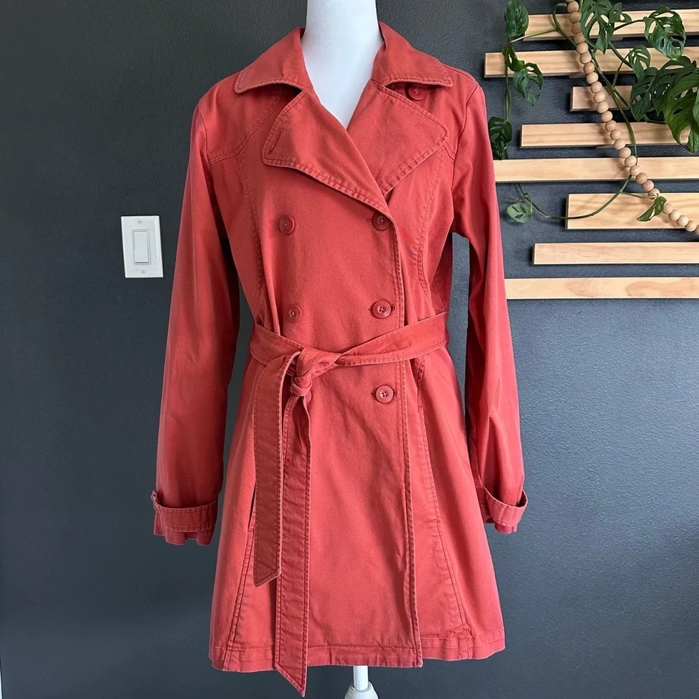 Patagonia Organic Cotton Trench Coat — Women’s Medium — Coral/Red - Picture 2 of 11